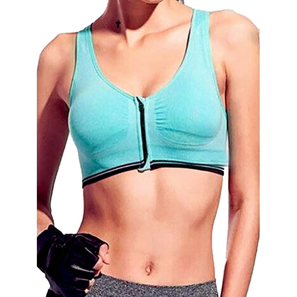 Women Zipper Push Up Sports Bra Padded Gym Fitness Athletic Running Sports Tops